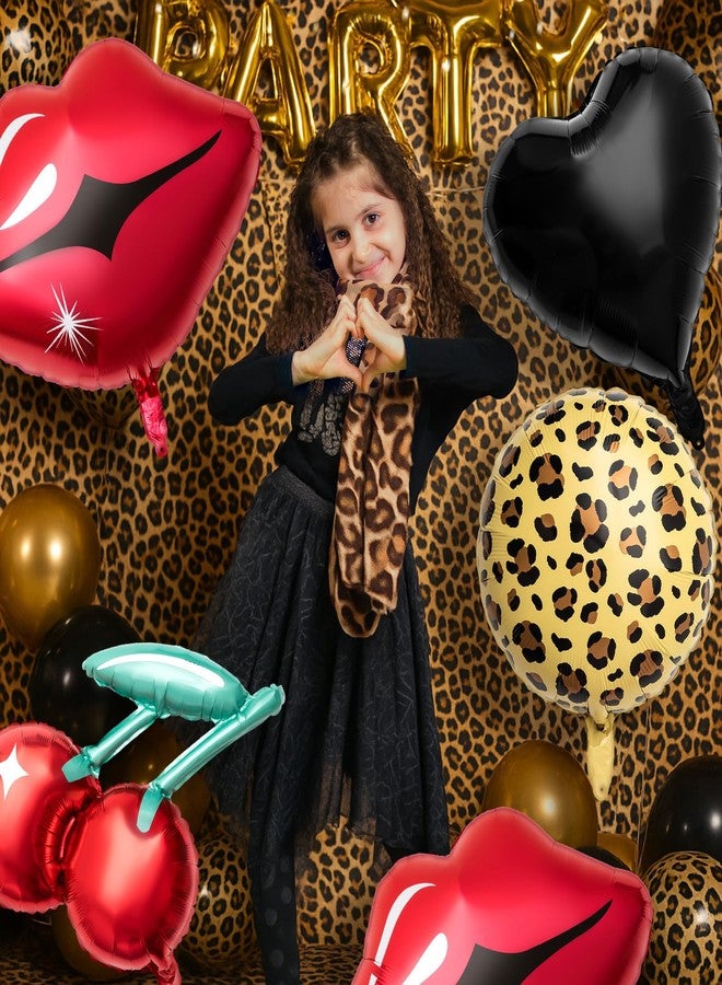 Realspring 8 Pcs Black and Red Foil Balloons Kit, Cherry Print, Red Lips, Cheetah Pattern and Black Heart Balloons for Bachelorette Party Decor, Kiss The Miss Goodbye, Women's Birthday Baby Shower - Image 4